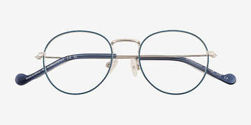 Shiny Silver Blue Wondrous -  Metal Eyeglasses