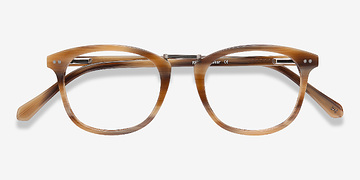 Brown Striped Era -  Vintage Acetate, Metal Eyeglasses