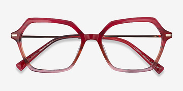 Raspberry Striped Carmel -  Fashion Acetate, Metal Eyeglasses