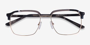 Gray Striped & Gold Break -  Acetate, Metal Eyeglasses