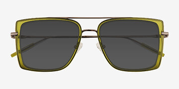 Clear Green Bronze Kiln -  Metal Sunglasses